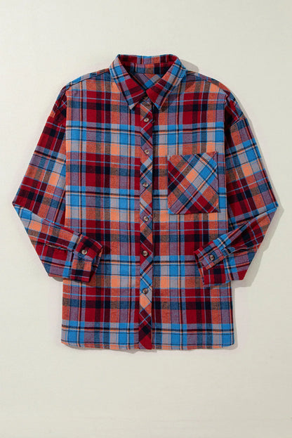 Red Plaid Print Loose Vintage Shirt - Chic Meadow Boutique 