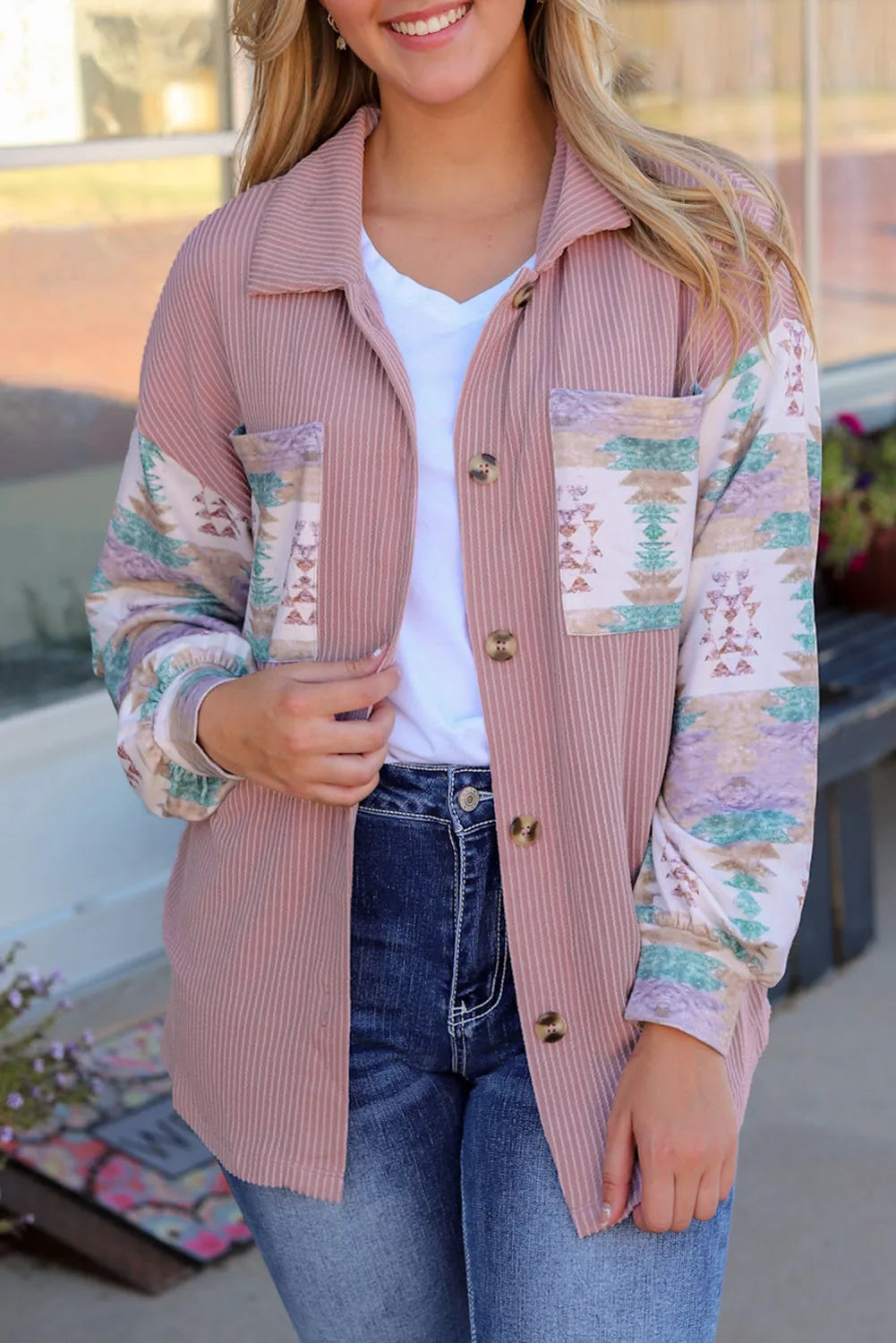 Pink Toltec Corduroy Contrast Shacket - Chic Meadow Boutique 