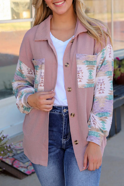 Pink Toltec Corduroy Contrast Shacket - Chic Meadow Boutique 