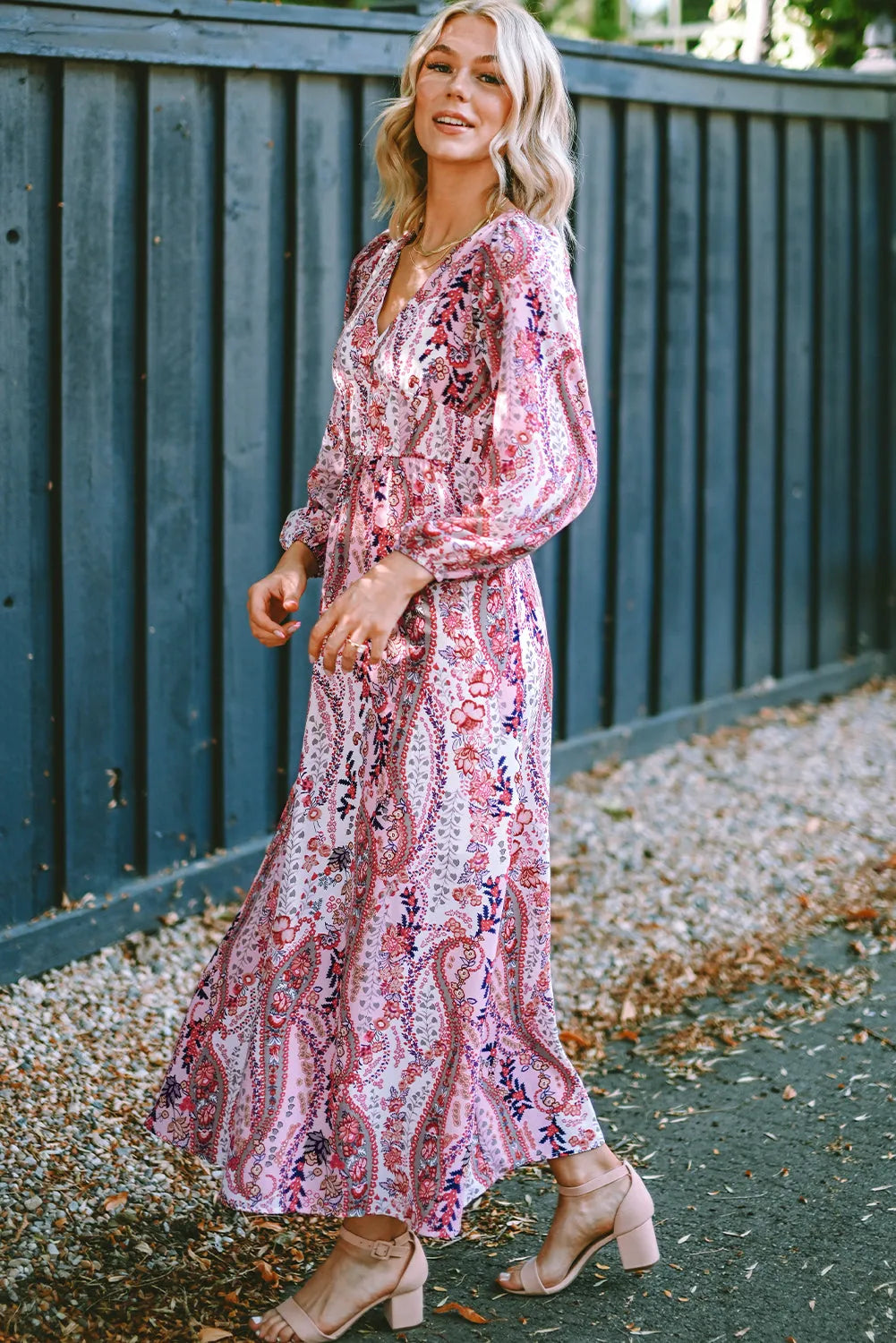 Multicolour Boho Paisley Print V Neck Empire Waist Maxi Dress - Chic Meadow Boutique 