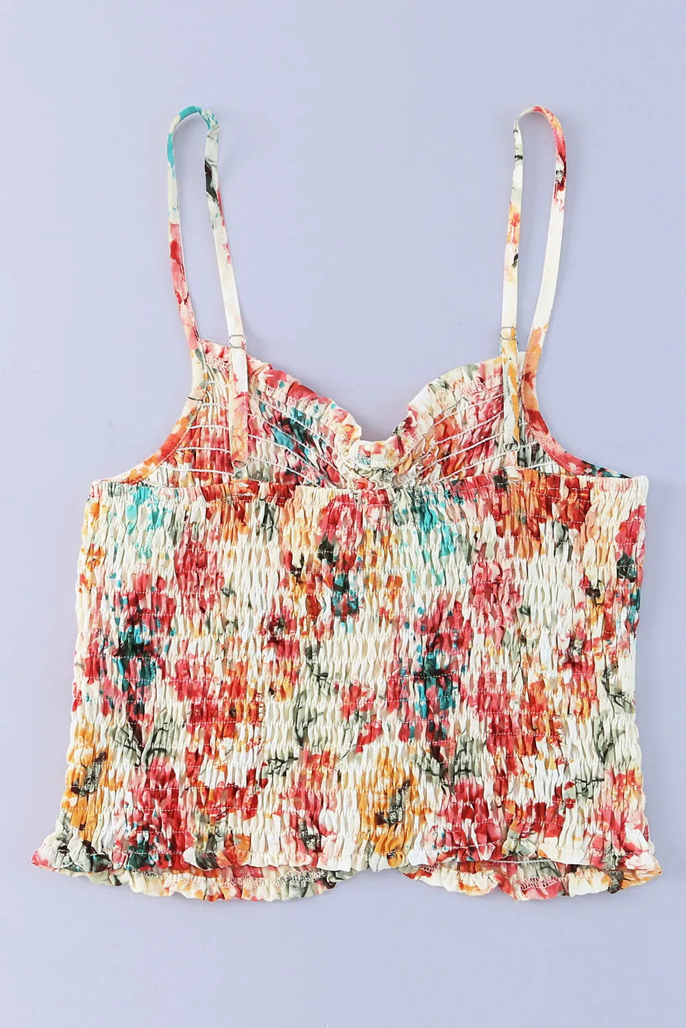 Apricot Floral Print Smocked Ruched Tank Top - Chic Meadow Boutique 