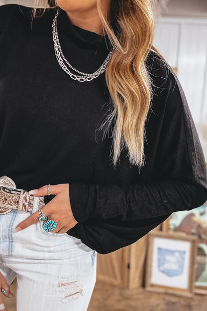 Black High Neck Long Sleeve Top