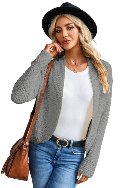 Gray Popcorn Knit Open Front Cardigan - Chic Meadow Boutique 