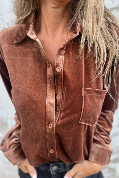 Chestnut Chest Pocket Velvet Shirt - Chic Meadow Boutique 