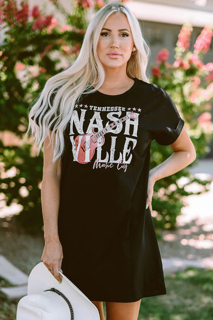 Black Nashville Music Festival Trending T-Shirt Dress - Chic Meadow Boutique 