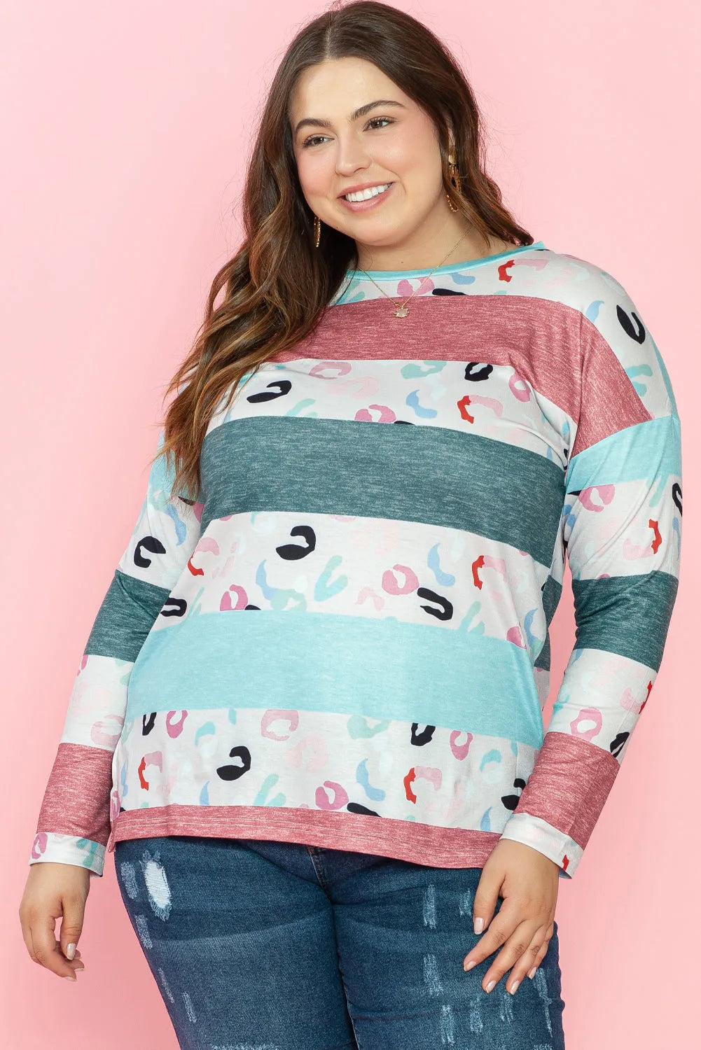 Sky Blue Stripe Plus Size Colorblock Pullover Top - Chic Meadow Boutique 