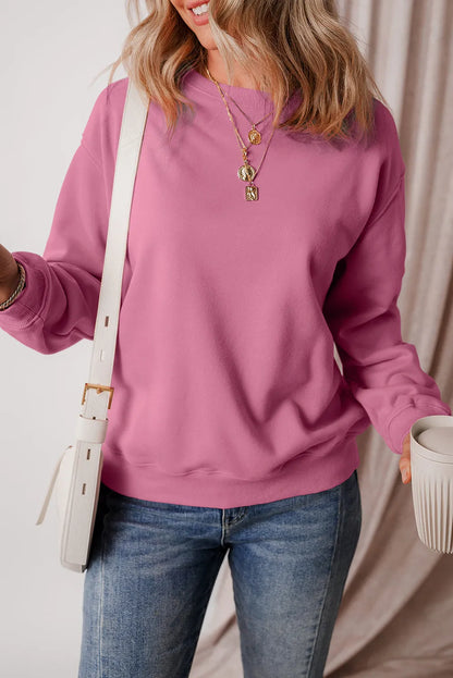 Meadow Mauve Solid Fleece Lined Drop Shoulder Terry Sweatshirt - Chic Meadow Boutique 