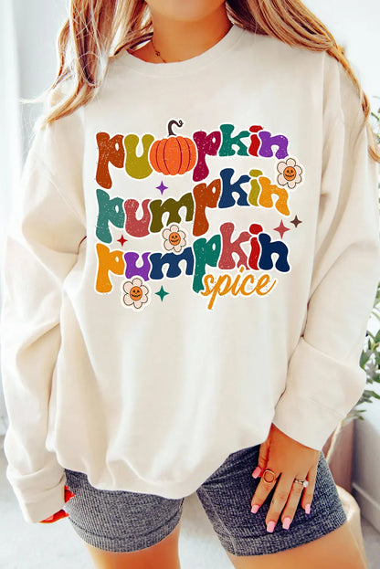 Beige Cute Pumpkin Spice Graphic Thanksgiving Sweatshirt - Chic Meadow Boutique 