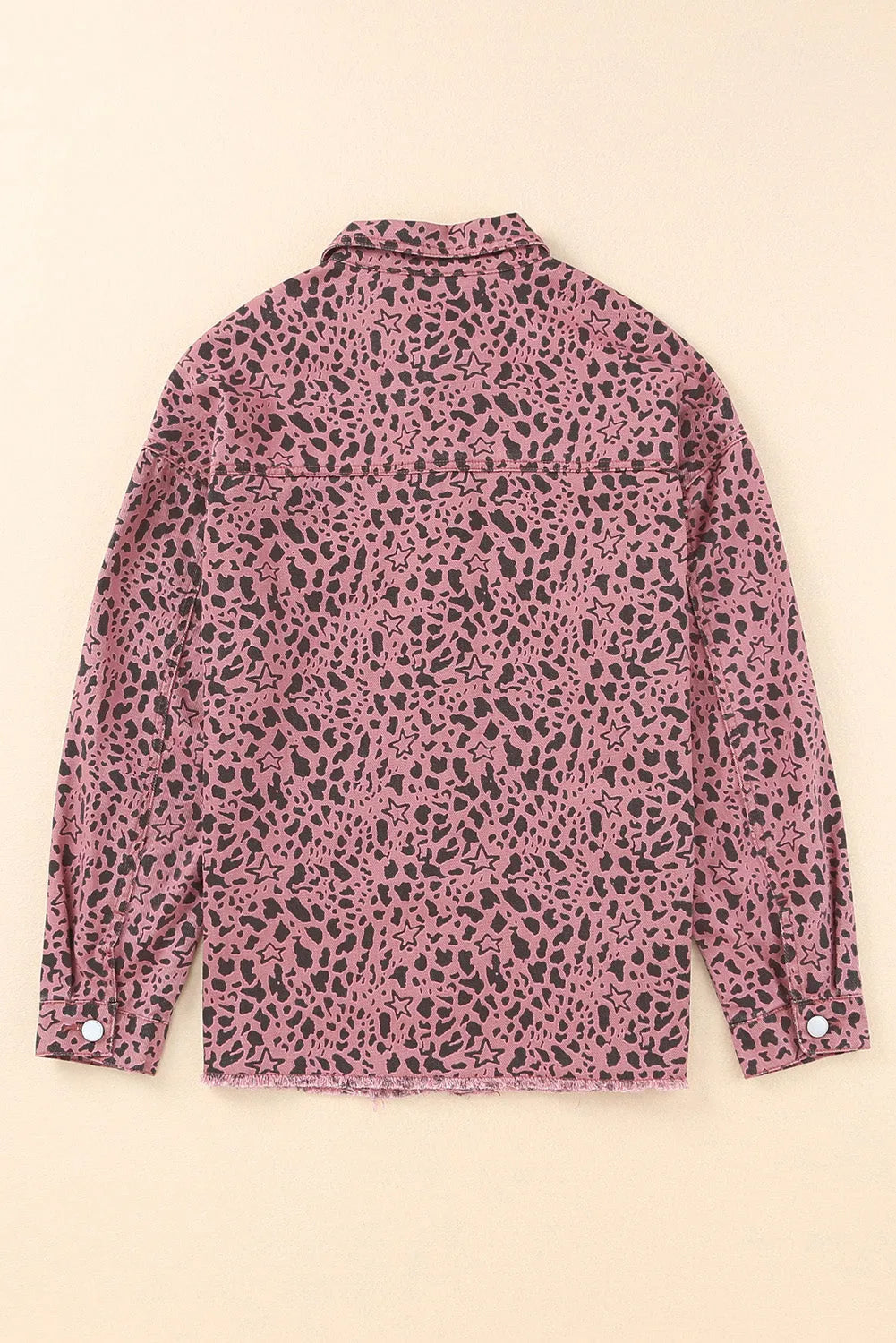 Pink Stars & Animal Spots Print Button Up Denim Shacket - Chic Meadow Boutique 