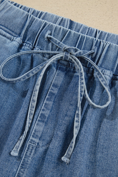 Dusk Blue Elastic Waist Harem Ankle Length Jeans