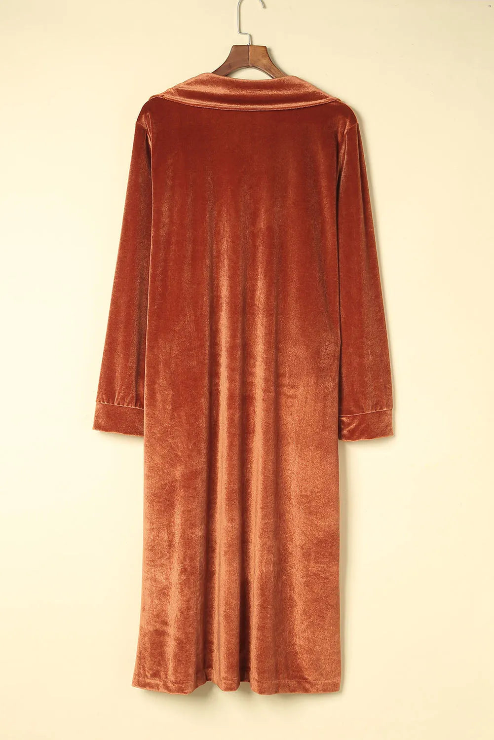 Brown Retro Velvet Long Sleeve Pocket Coat - Chic Meadow Boutique 