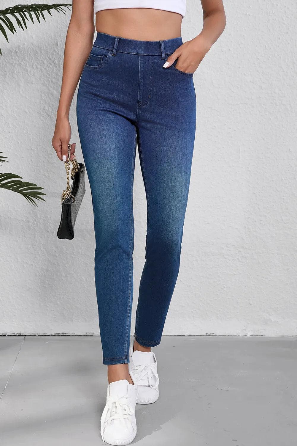 Bottoms/Jeans Ashleigh Blue Multiple Pockets Straight Leg Washed Stretchy Knit Casual Jeans