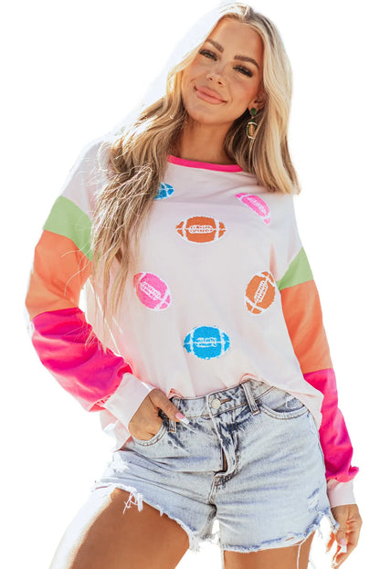 Pink GAME DAY Rugby Football Graphic Color Block Sleeve Top - Chic Meadow Boutique 