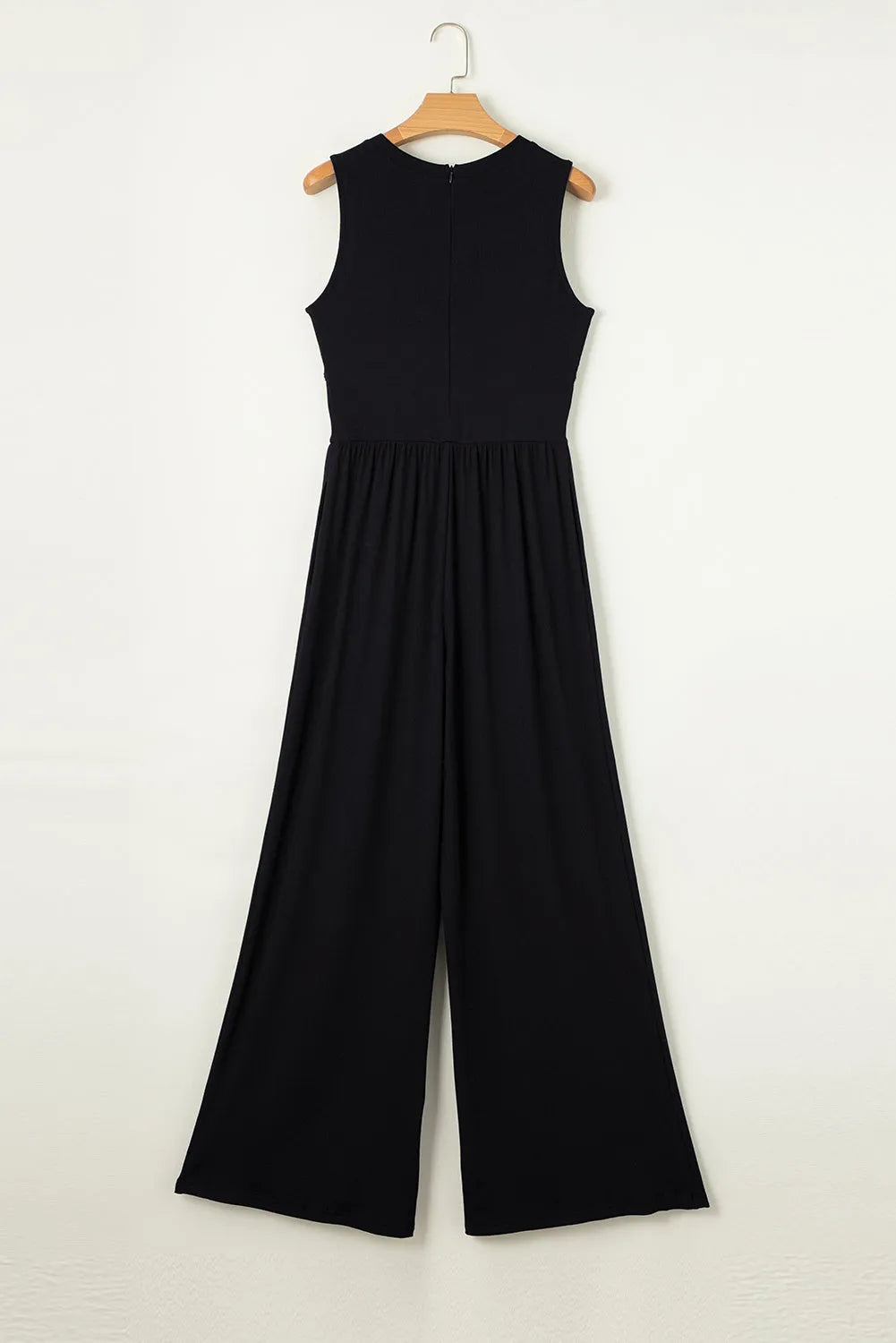 Black Cinched Waist Sleeveless Wide Leg Jumpsuit - Chic Meadow Boutique 