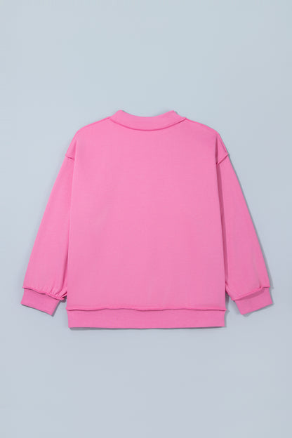 Bright Pink Exposed Seam Detail Reversible Double Wear Plus Size Sweatshirt