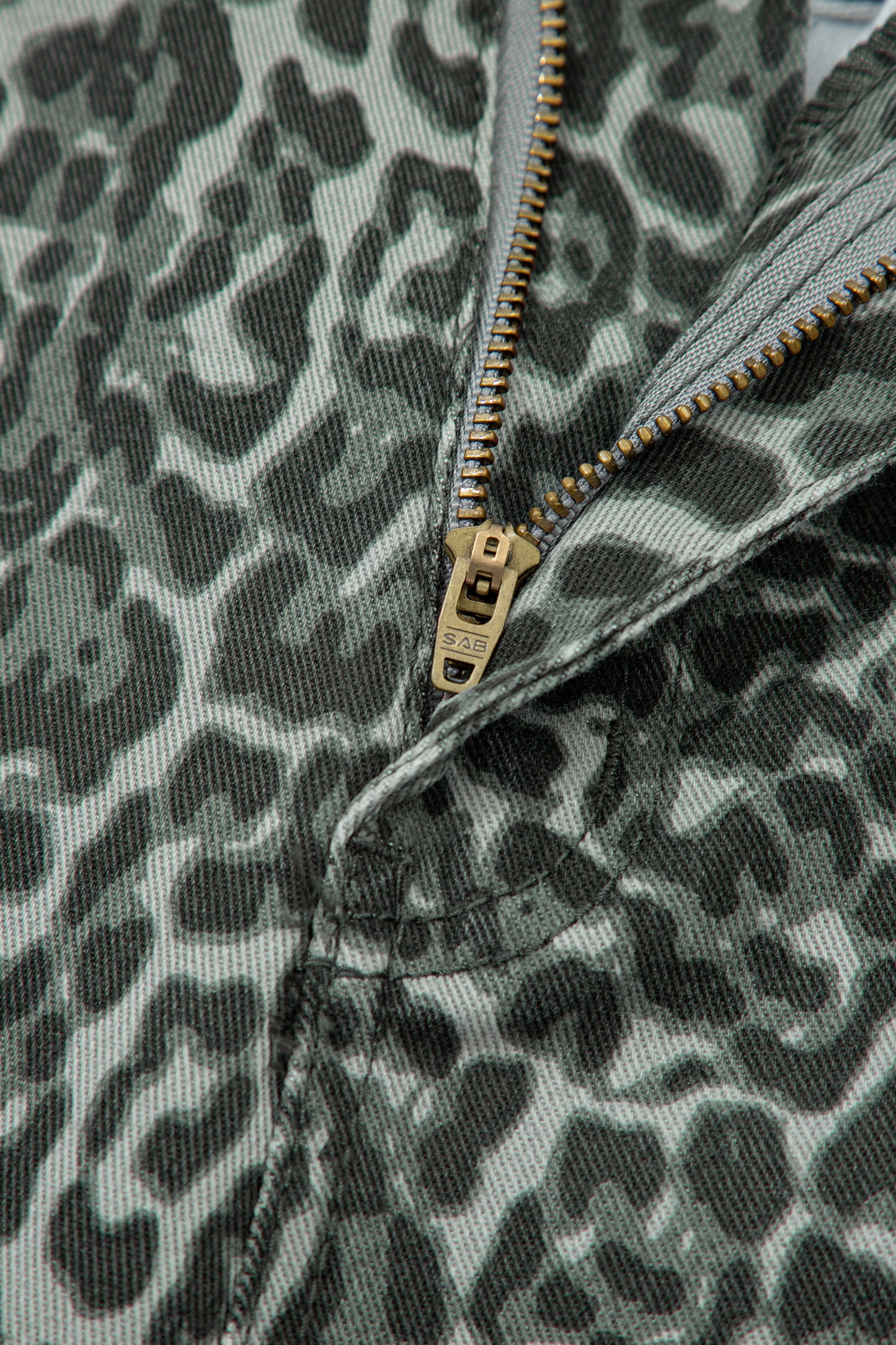 Gray Leopard Frayed Edge Wide Leg High Waist Jeans