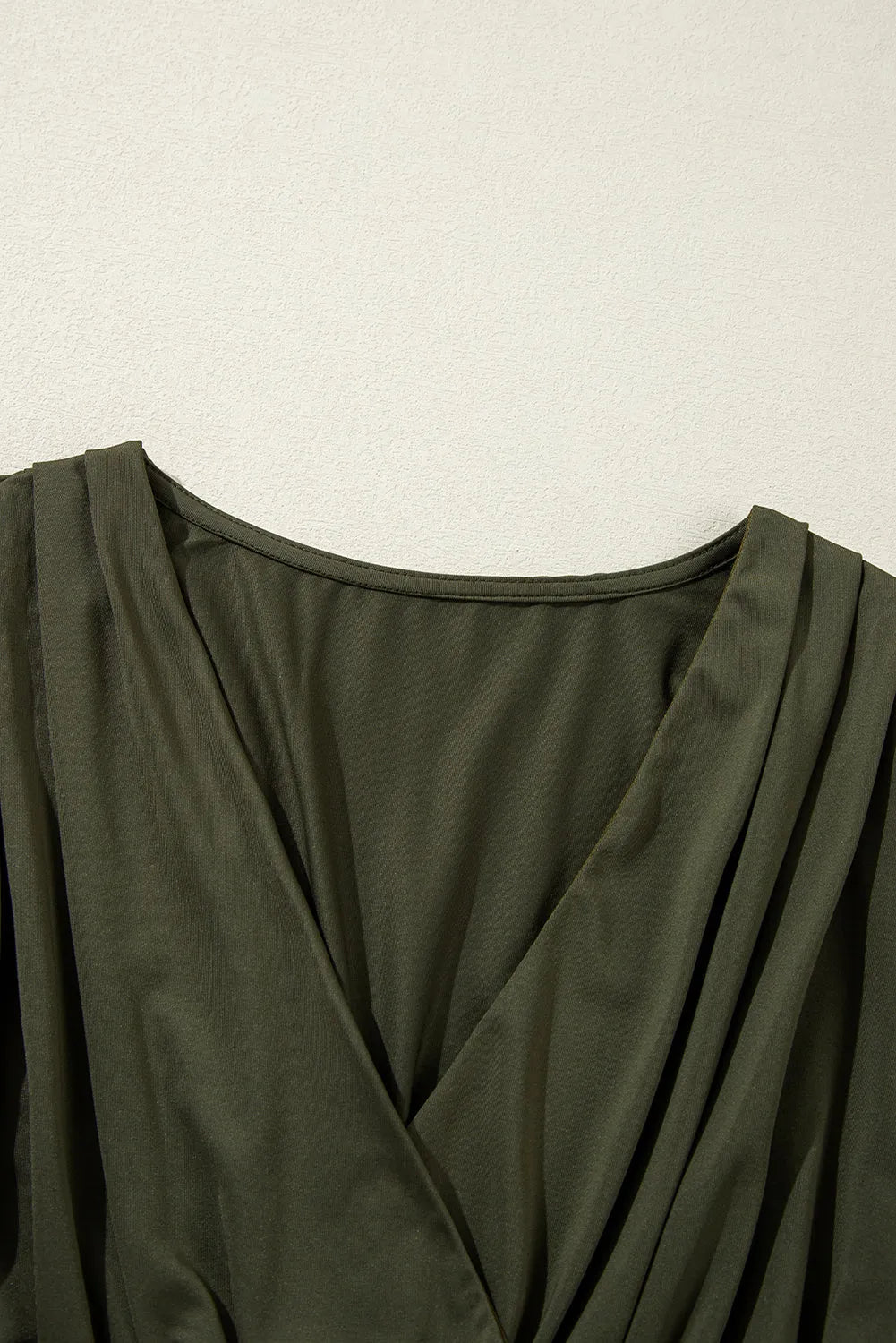 Moss Green Ruched Wrap V Neck Long Sleeve Bodysuit - Chic Meadow Boutique 