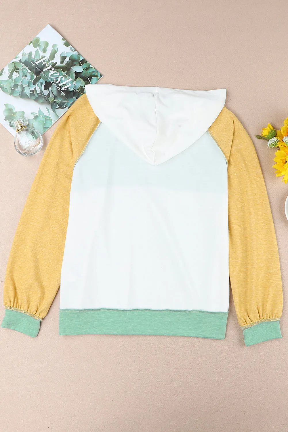 Yellow Colorblock Button Accent Pullover Hoodie - Chic Meadow Boutique 