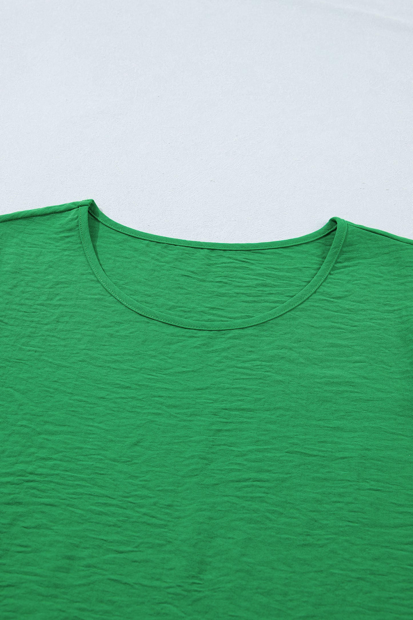 Sea Green Solid Color Ruffle Trim Short Sleeve Blouse