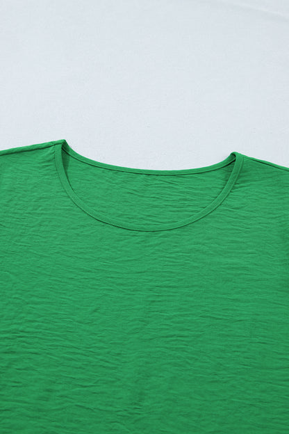 Sea Green Solid Color Ruffle Trim Short Sleeve Blouse