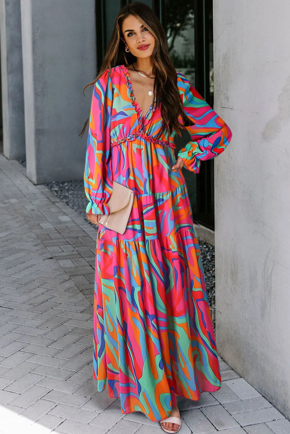 Multicolor Wild Lotus Ruffle Tiered Maxi Dress - Chic Meadow Boutique 