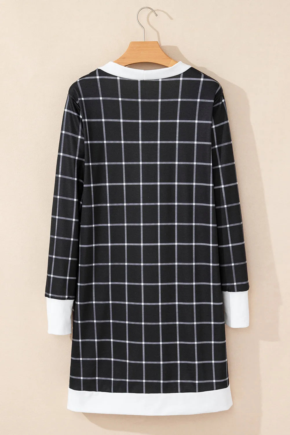 Black Plaid Colorblock Edge Open Cardigan with Pocket - Chic Meadow Boutique 