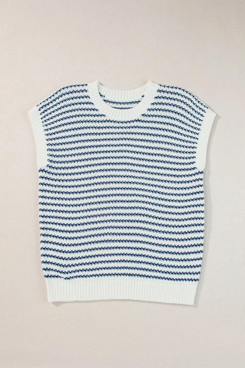 Tops/Sweater Vests Blue Stripe Ribbed Trim Loose Fit Knitted Sweater Vest