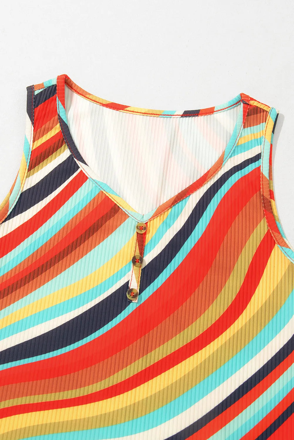 Tops/Tank Tops Multicolour Wavy Striped Buttoned V Neck Tank Top