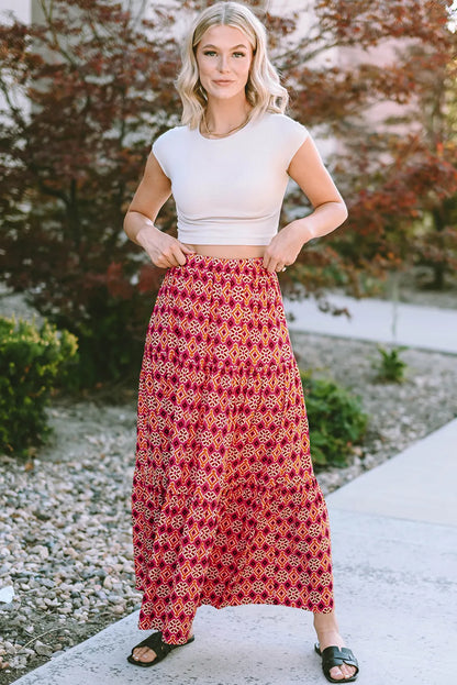 Rose Vintage Boho Floral Print Tiered Maxi Skirt - Chic Meadow Boutique 