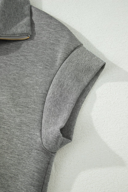Gray Half Zip Polo Tee Casual Pant Set