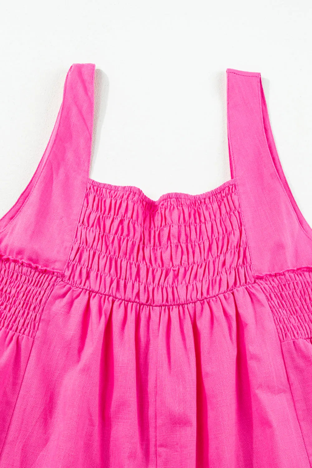 Strawberry Pink Wide Straps Smocked Detail Wide Leg Overalls - Chic Meadow Boutique 