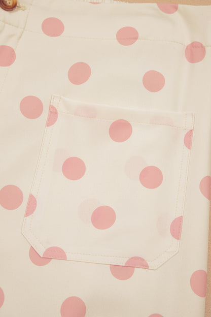 White Polka Dot Print Patched Pocket Loose Pants