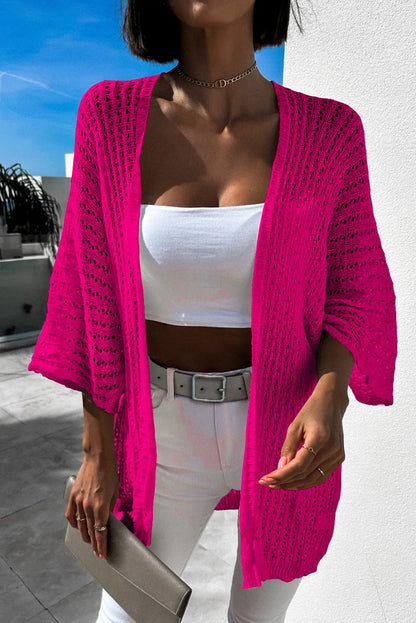 Rose Hollow-out Knit Kimono Lightweight Cardigan - Chic Meadow Boutique 