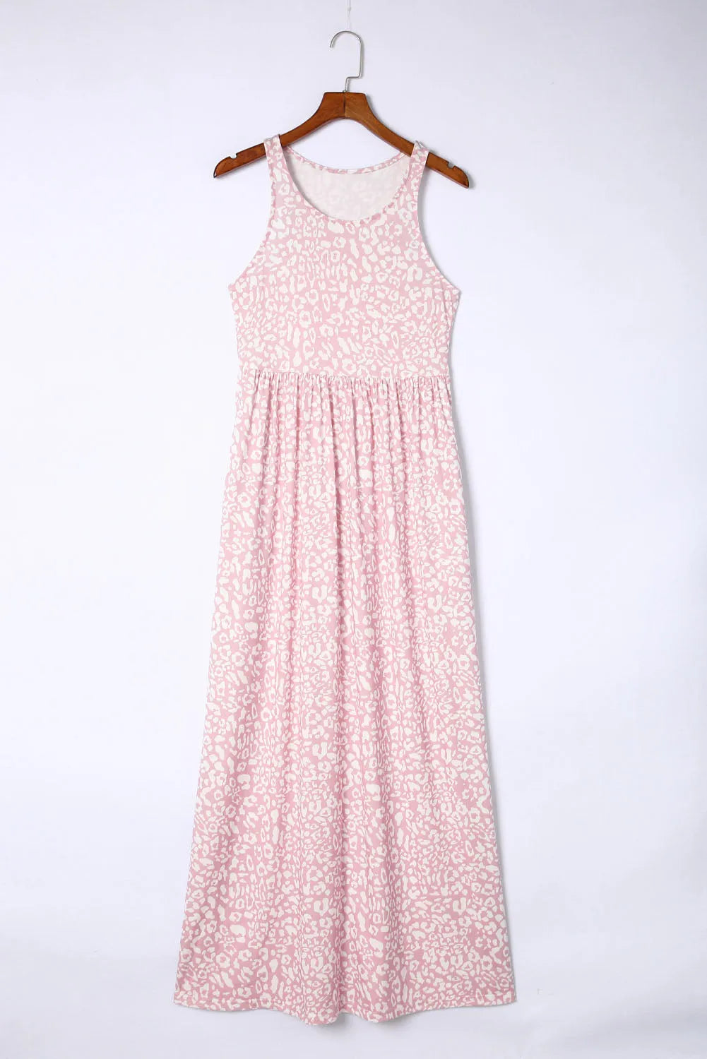 Pink Leopard Print Pocketed Sleeveless Maxi Dress - Chic Meadow Boutique 