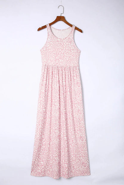 Pink Leopard Print Pocketed Sleeveless Maxi Dress - Chic Meadow Boutique 