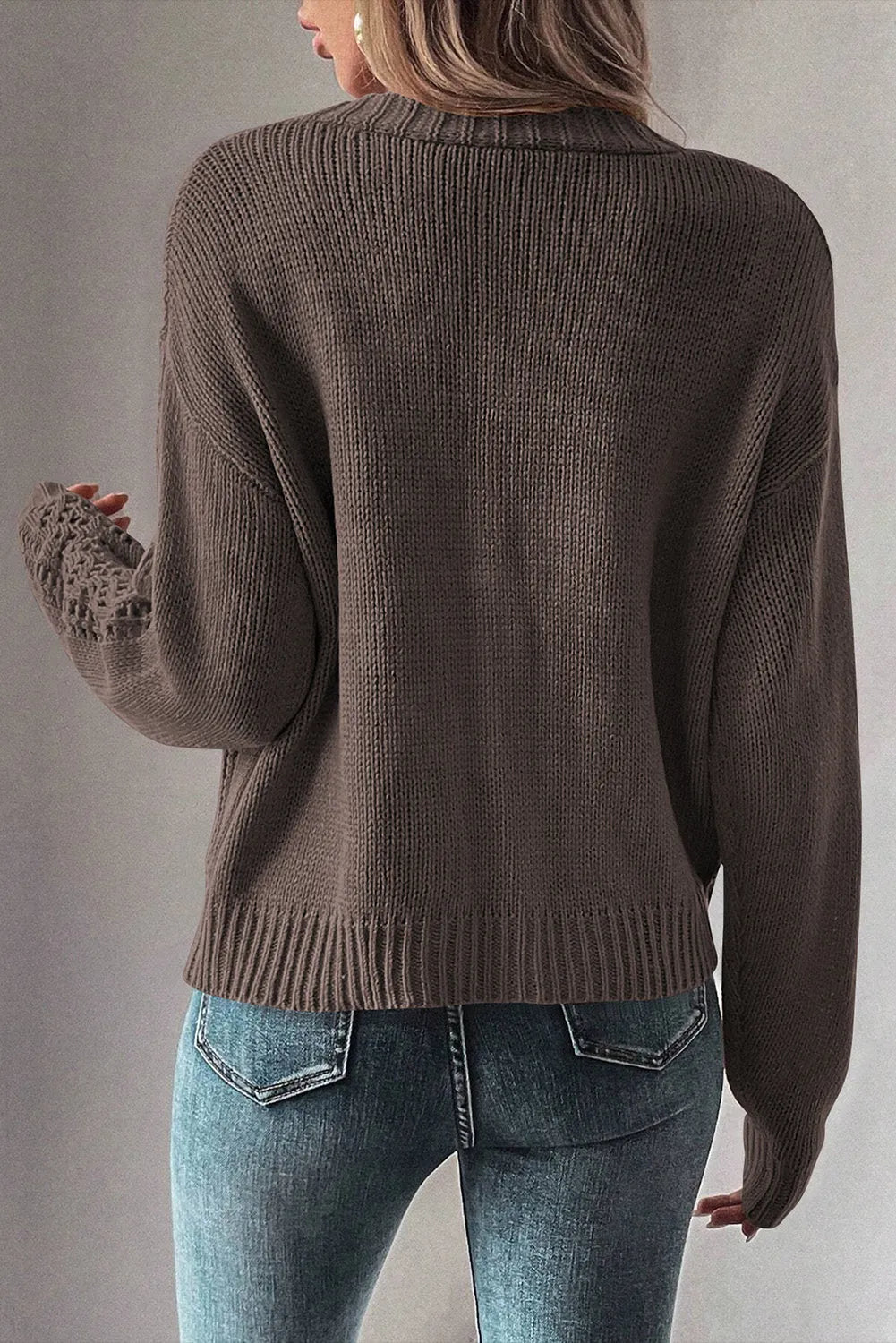 Dark Khaki Open Knit Drop Shoulder Sweater Cardigan - Chic Meadow Boutique 