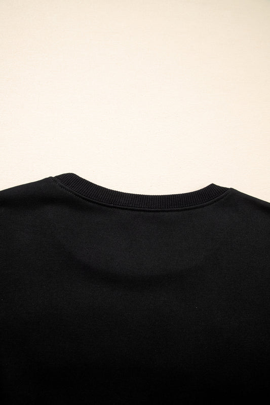 Black CLASSY UNTIL KICKOFF Plush Letter Patched Loose Sweatshirt
