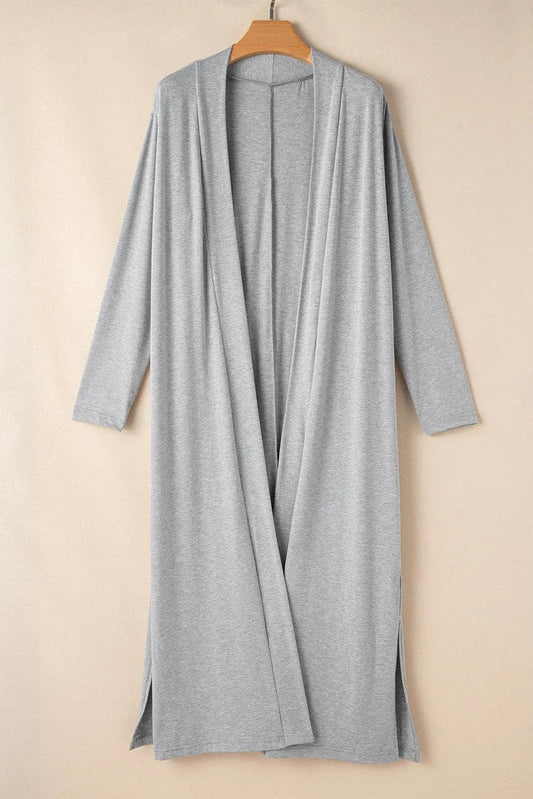 Loungewear & Sleepwear/Loungewear Light Grey / S / 65%Polyester+30%Viscose+5%Elastane Light Grey Split Long Cardigan and Skinny Pants Lounge Set