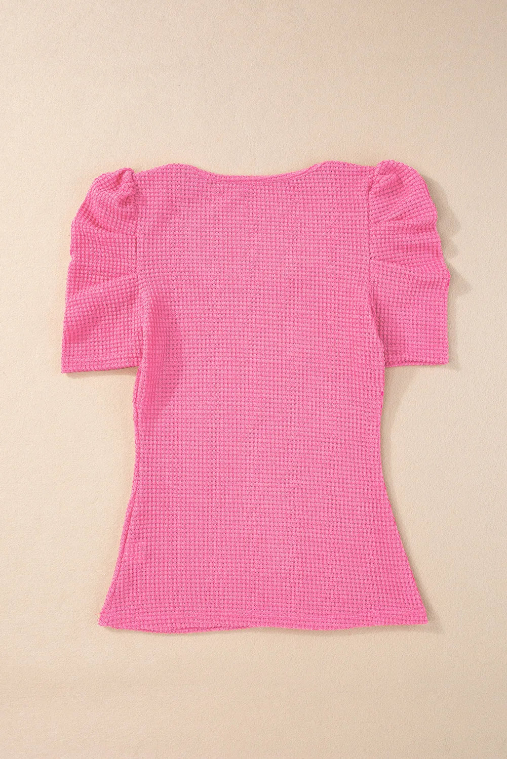 Bright Pink Waffle Knit Ruched Puff Sleeve Top - Chic Meadow Boutique 