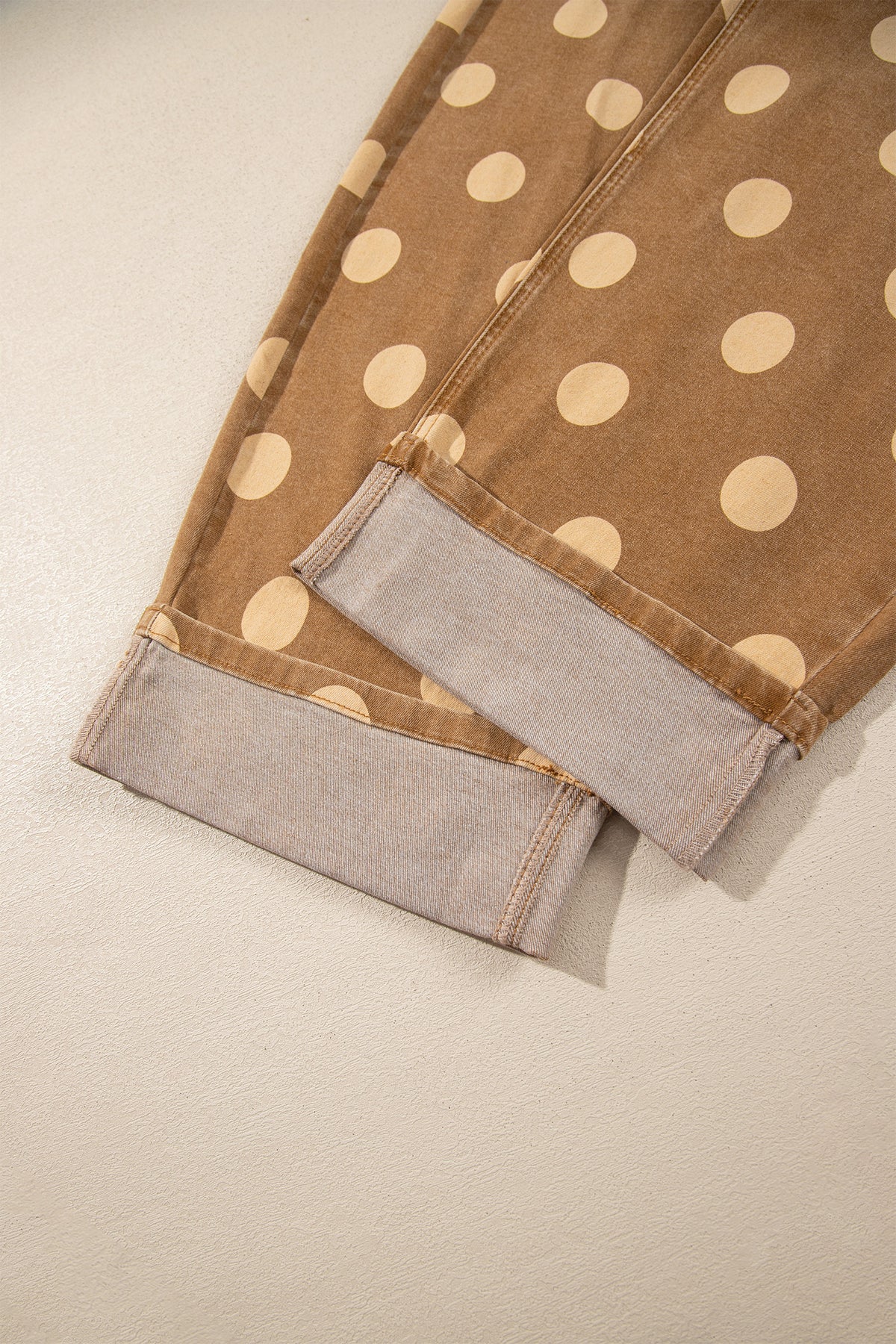 Brown Polka Dot Ankle-Length Metal Button Casual Jeans