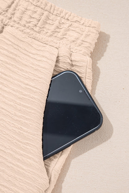 Apricot Textured V Neck T Shirt and Shorts Set