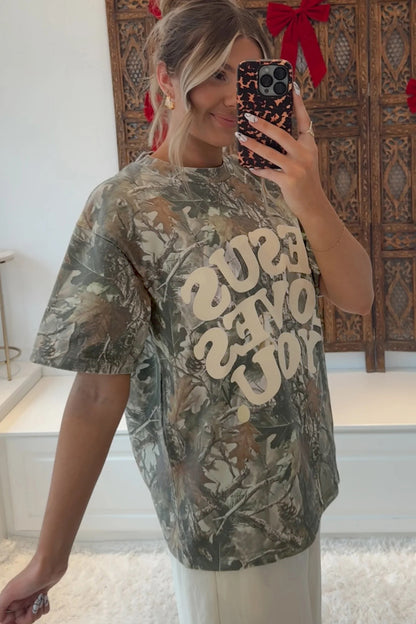 Beige Camo Woodland LOVE LIKE JESUS Casual Tee