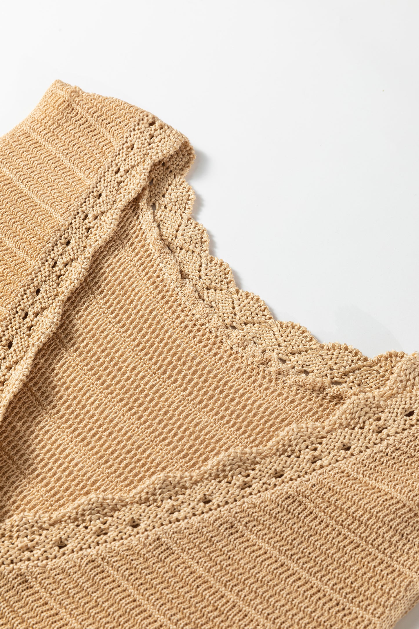 Pale Khaki Hollow out Trim Buttoned Front Boho Sweater Vest