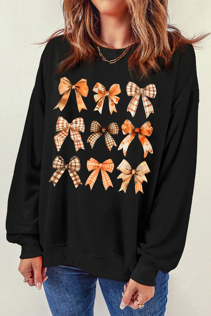 Black Thanksgiving Spice Bowknot Graphic Sweatshirt - Chic Meadow Boutique 