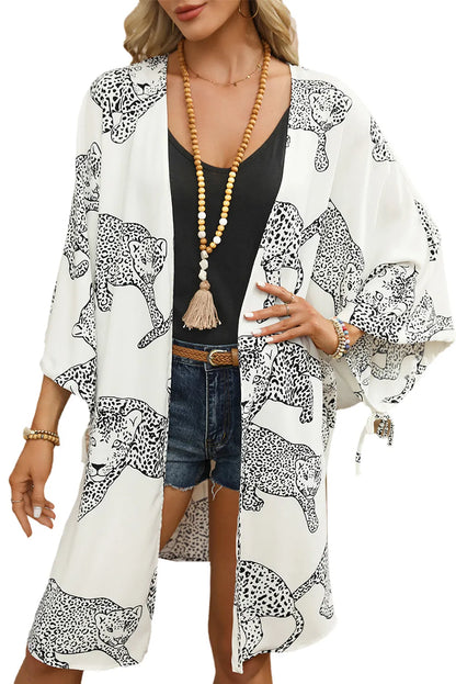 White Cheetah Print Loose Fit Open Front Kimono - Chic Meadow Boutique 