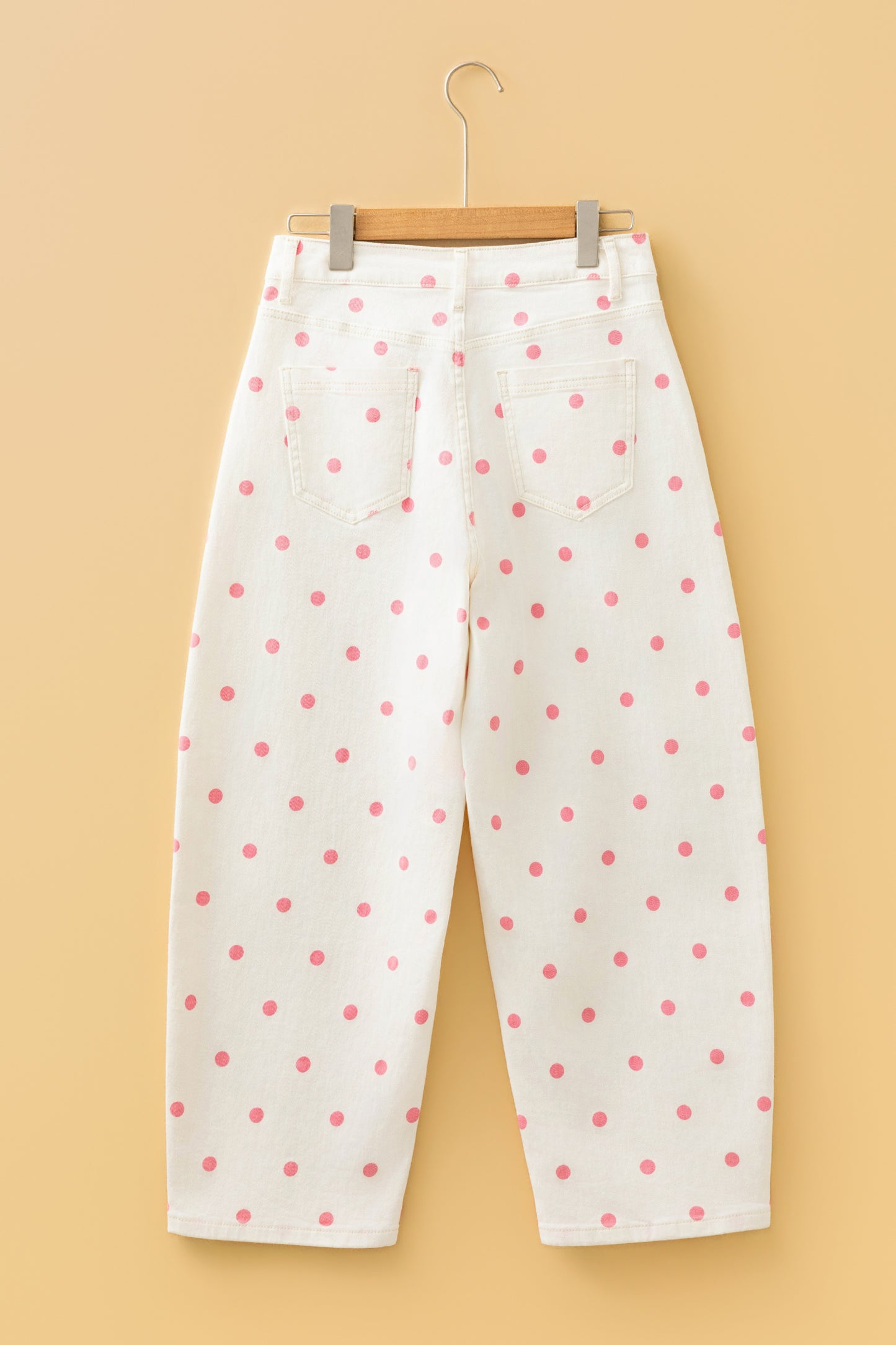 Pink Tailored Seam Polka Dot Print Ankle Length Casual Jeans