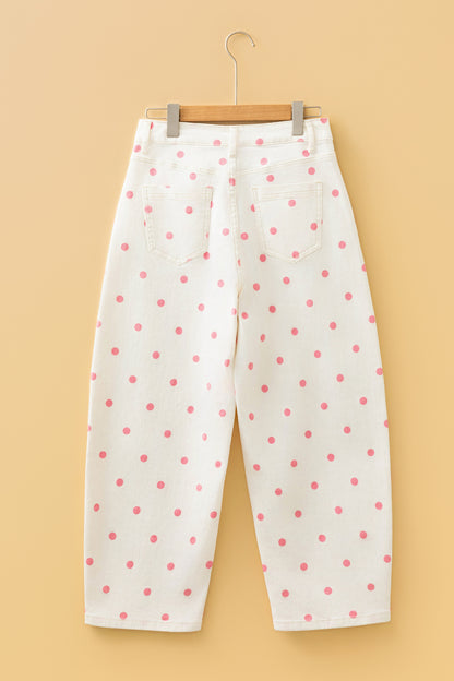 Pink Tailored Seam Polka Dot Print Ankle Length Casual Jeans