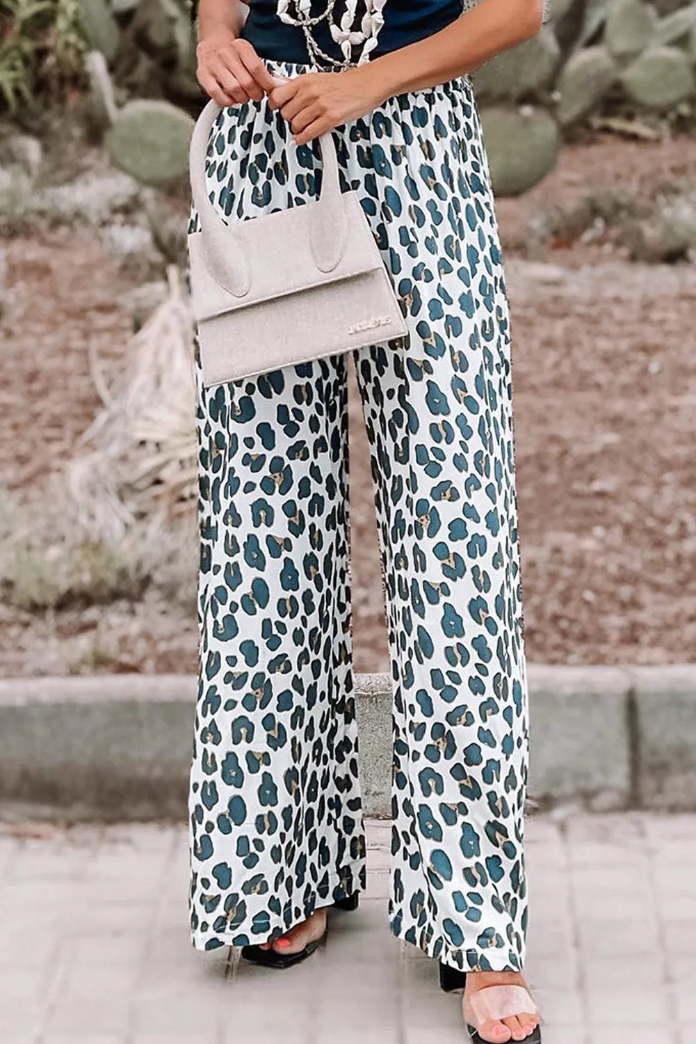 White Leopard Print Pocketed Wide Leg Pants - Chic Meadow Boutique 