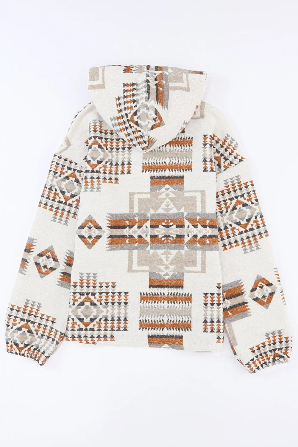 Beige Aztec Print Kangaroo Pocket Half-Zip Hoodie - Chic Meadow Boutique 