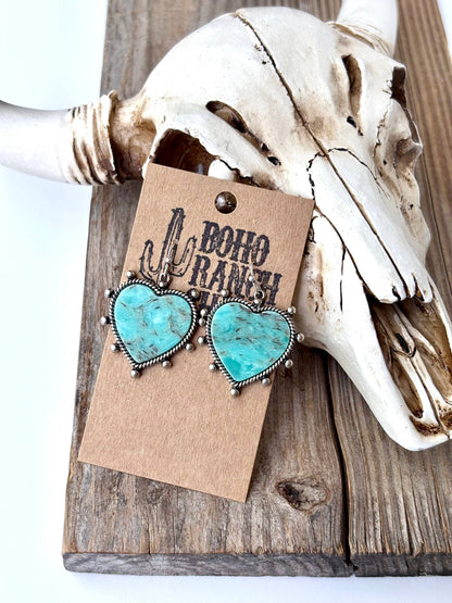 Western Marble Stone Heart Dangle Earrings